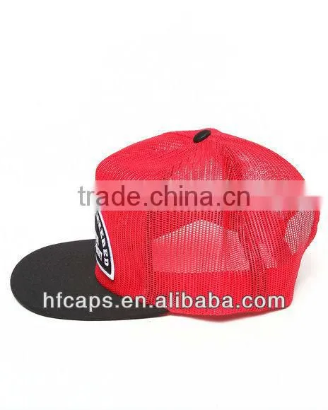 red custom design 6 panel flat bill full plain snapback mesh cap and hat