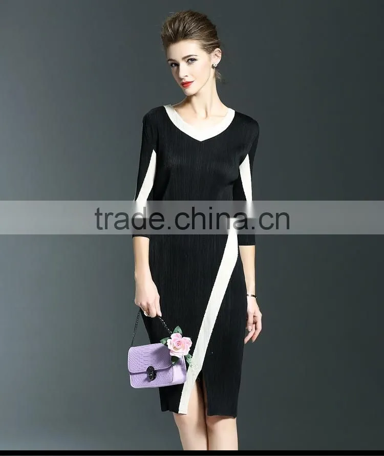 Exquisite ladies 3/4 sleeve draped package hip elastic one piece dress