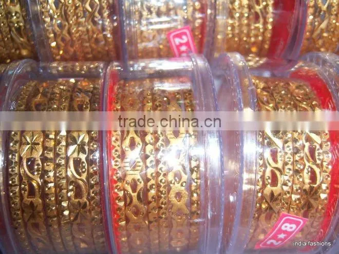 Set of 6 GOLD tone INDIAN BRACELET BANGLES KADA #D28