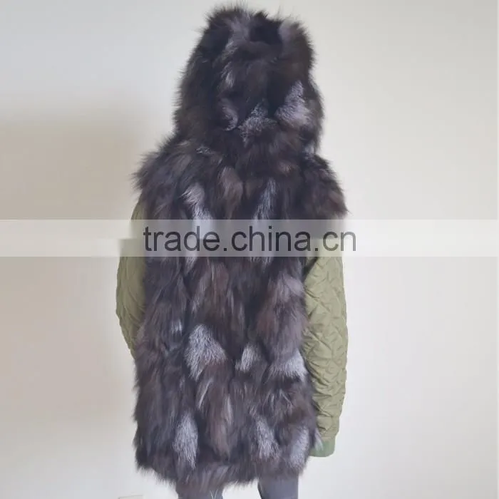 Myfur Genuine Silver Fox Fur Lining Women Customized Fur Parka