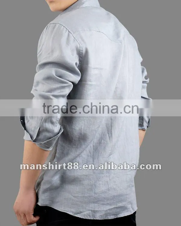 2016 man's 100% linen wash finishing long sleeve men's casual shirt