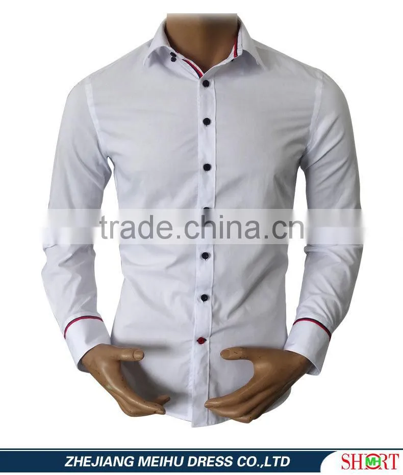 2017 men's white dress formal shirts with contrast color on collar and cuff
