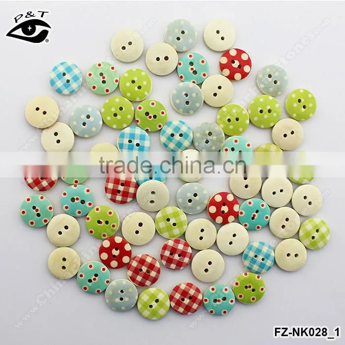 15MM Round shape Grip Printed Wood buttons For clothing craft decorations
