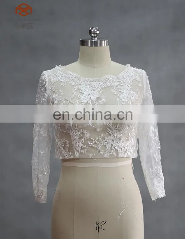 OEM service Lace Applique Beaded Wedding Jacket With Sleeve
