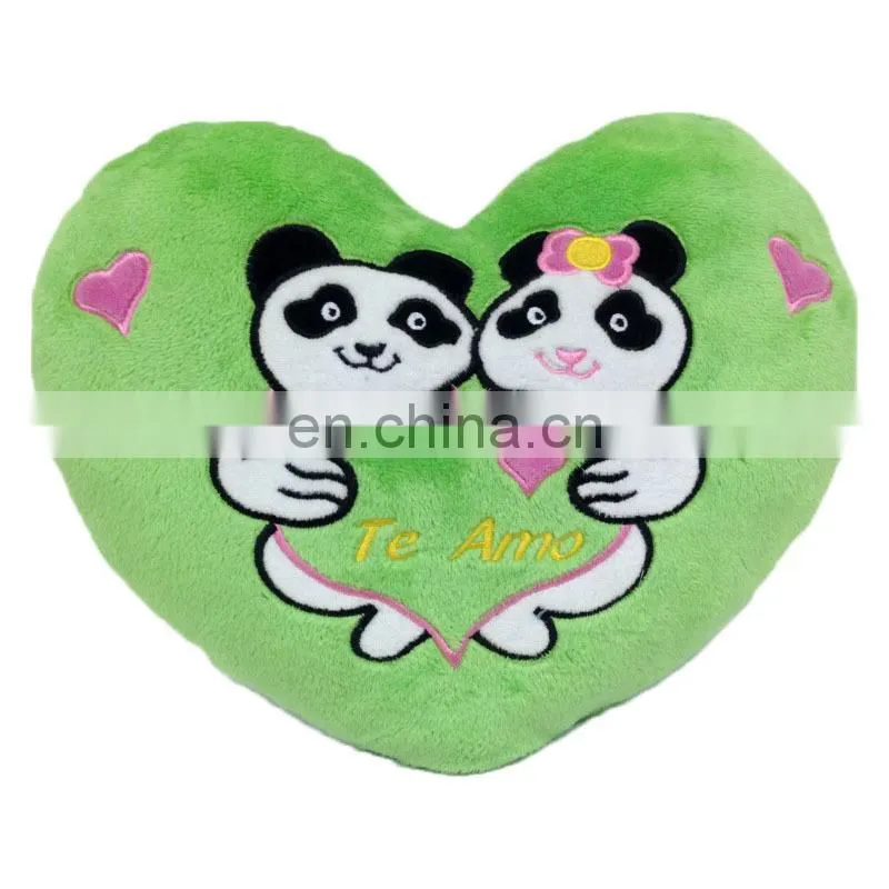 Custom Heart Shape Bedding Pillow Green Panda Couple Throw Pillows