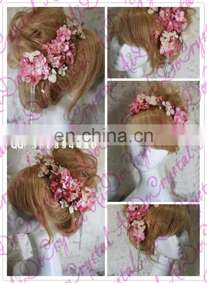 Aidocrystal pink hari flower crown, Rustic wedding hair accessories, Bridal headpiece, Floral headband