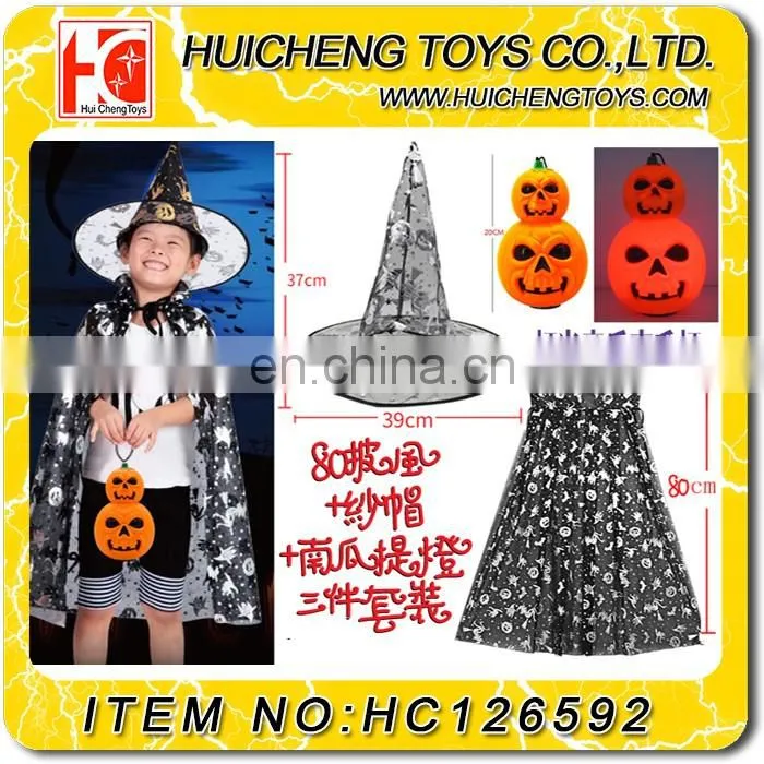 Manufacturers china wonderful kids halloween costoms with cloak hat and pumpkin bucket