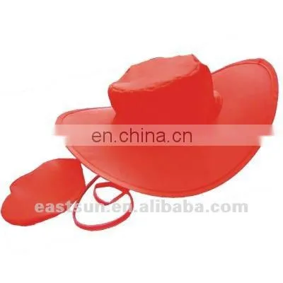 Cheap hot sale fashionable folding 190T polyester fabric summer cowboy hat with pouch and printing logo for advertising
