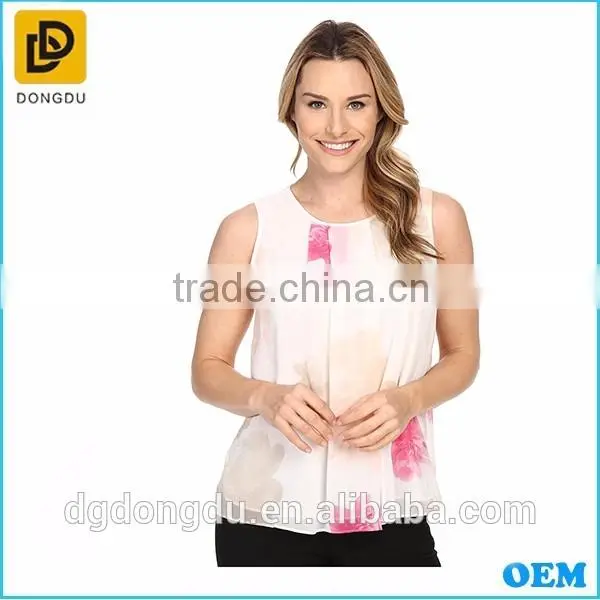 Fashionable Ladies Blouse Hot Sale 100% Cotton Sleeveless Print Blouse for women 2016