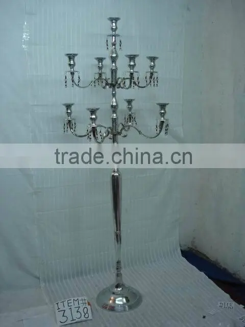 Wedding Candelabra, 9 Crystal Ball Candelabra With Hanging Crystals In Chrome Finish