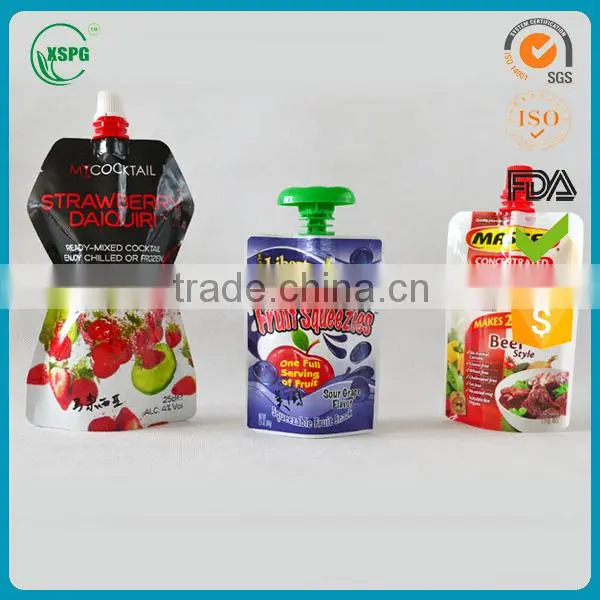 Transparent spout bag for juice with spray