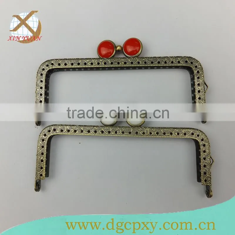 12.5*5cm antique brass bags metal frame with red gems