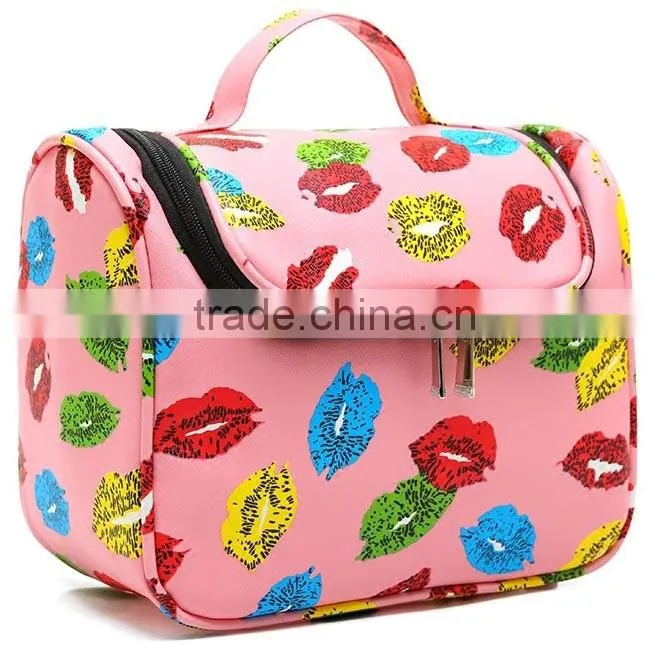 Custom make printed canvas toiletry bag, large hanging travel toiletry bag, travel wash bag for women