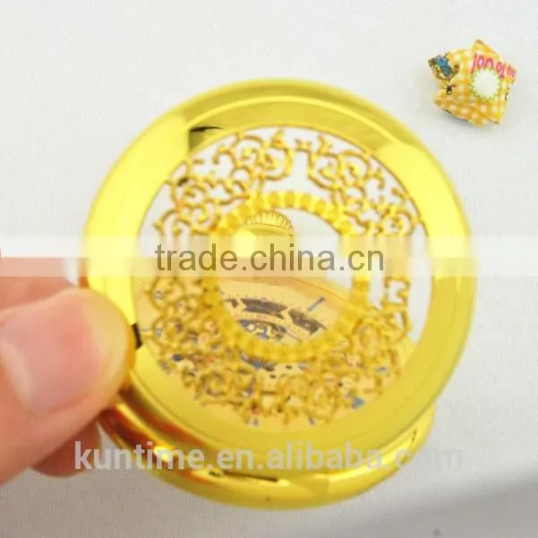 Golden watch fashion dressing reloj de bolsillo with chain