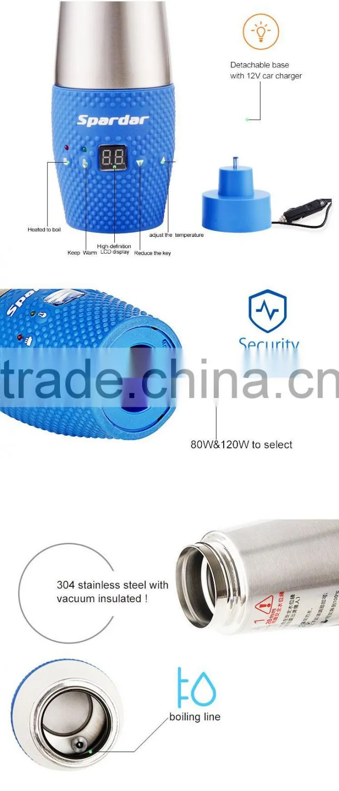 12V Blue Car Electric Kettle for Travel Water Rapid Boiling