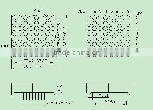 Super Bright RED Color Dip series NEWSHINE FND LED 1.9mm LED Matrix 8x8