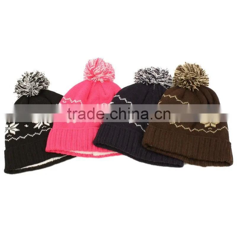 Custom Acrylic Children Knitted Winter Beanie with Flower Pattern/Wholesale Child Beanie Hat