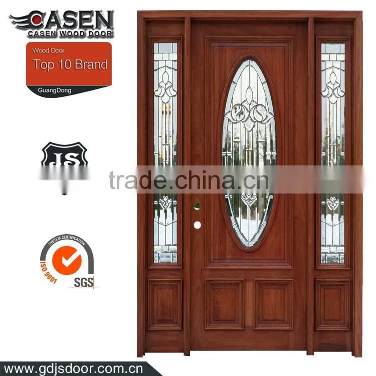 Rustic style genuine American solid wood front door with transom