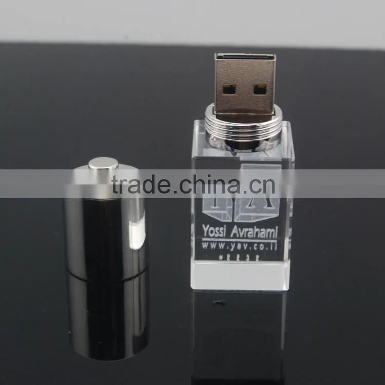 crystal usb flash drive with laser logo for promotional gift