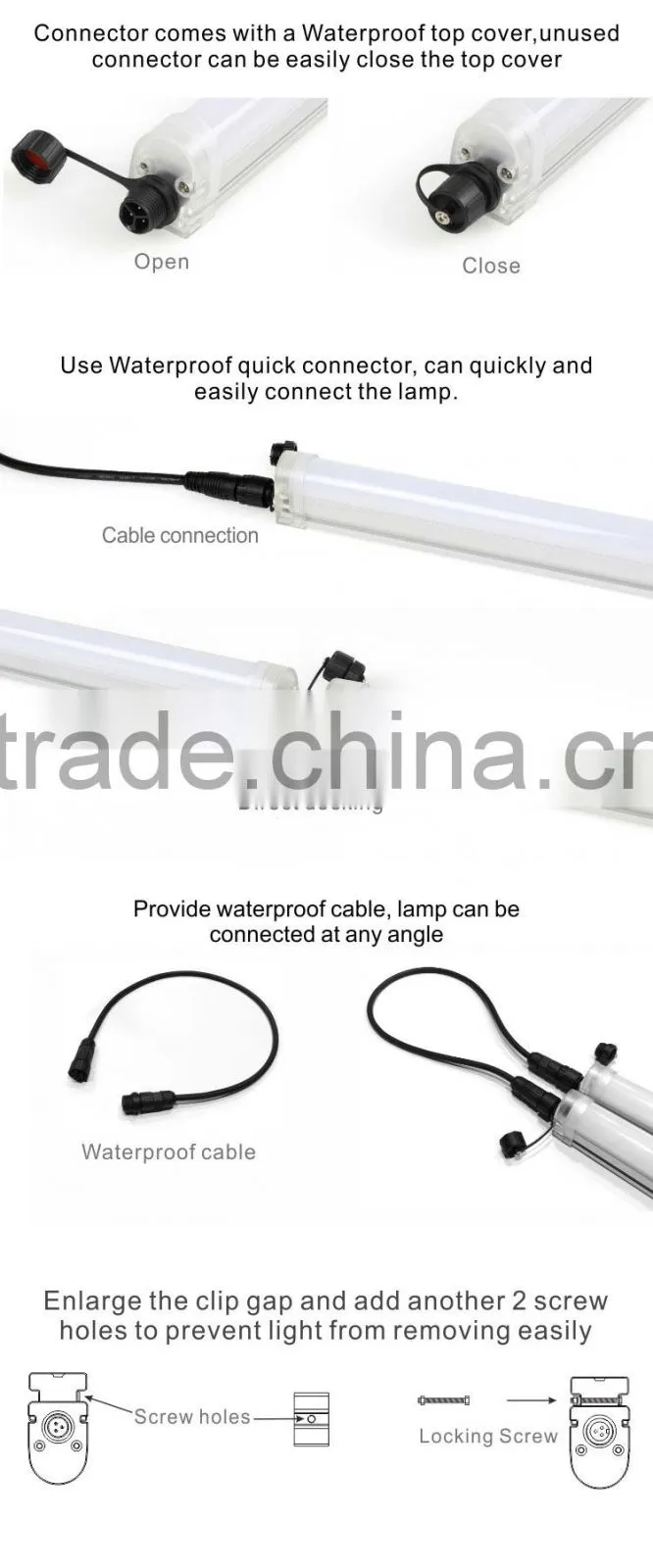0.9m 24W High efficiency Long using hour Light and Handy Install easily T8 Waterproof LED Tunnel Lights