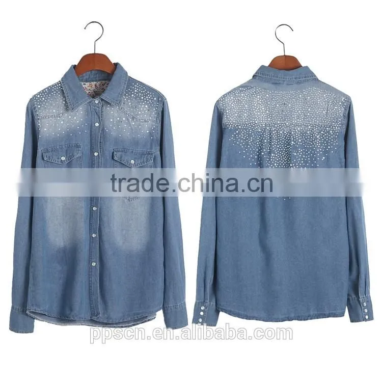 China wholesale European blue long sleeve jean womens denim jacket for ladies