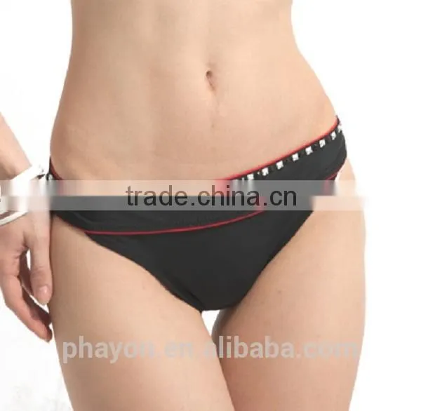 OEM&ODM 2015 lady solid black band diamond swim brief