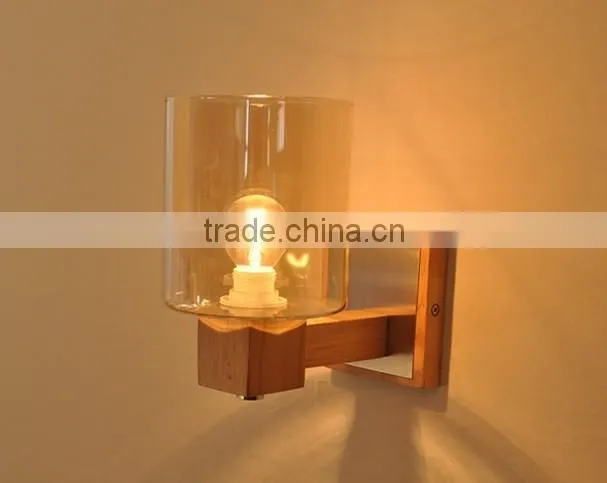 Vintage Type and Energy Saving Light Source wood base glass wall lamp