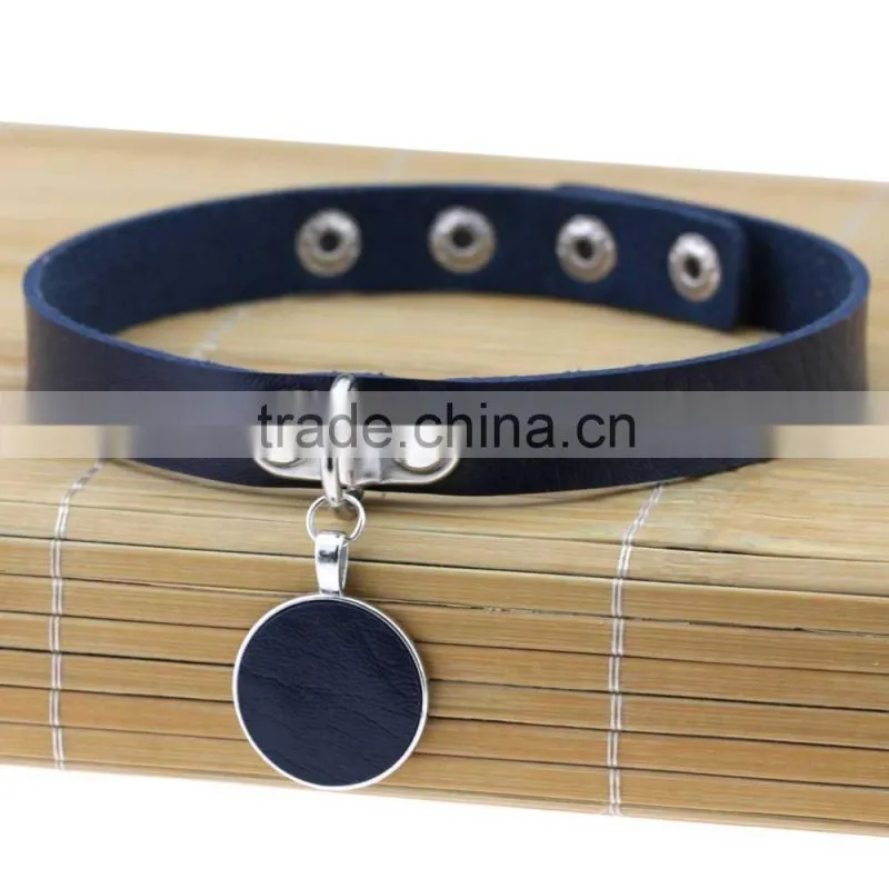Japanese Anime Sailor Moon Rock Harajuku Gothic Punk Style Multi Color Alloy Round Pendant PU Leather Choker Necklace