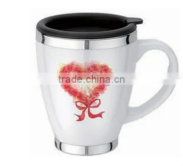 Double Wall Stainless Steel Ceramic Mug Ceramic Coffee Mug with Handle