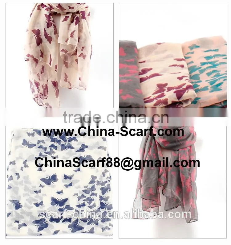 Women scarves wholesale printing monochrome butterfly