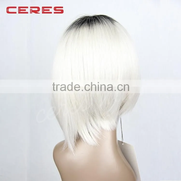 Black/White two tones ombre synthetic wig, fashion heat resistant lace front Bob style wig