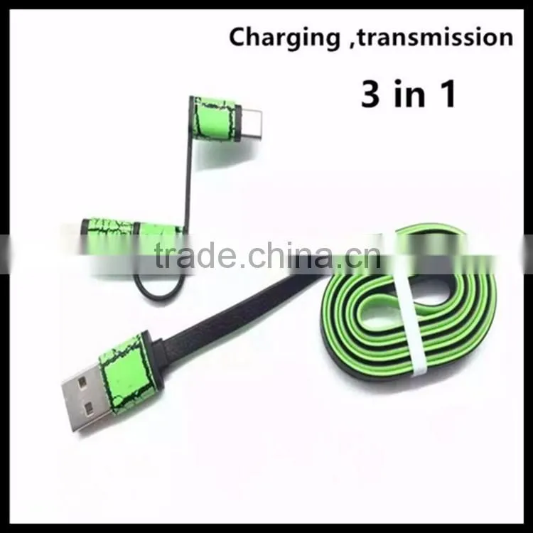 2016 Fashion Multi-function 3in1 Micro 5 iOS 8 Type-C Data usb Cable