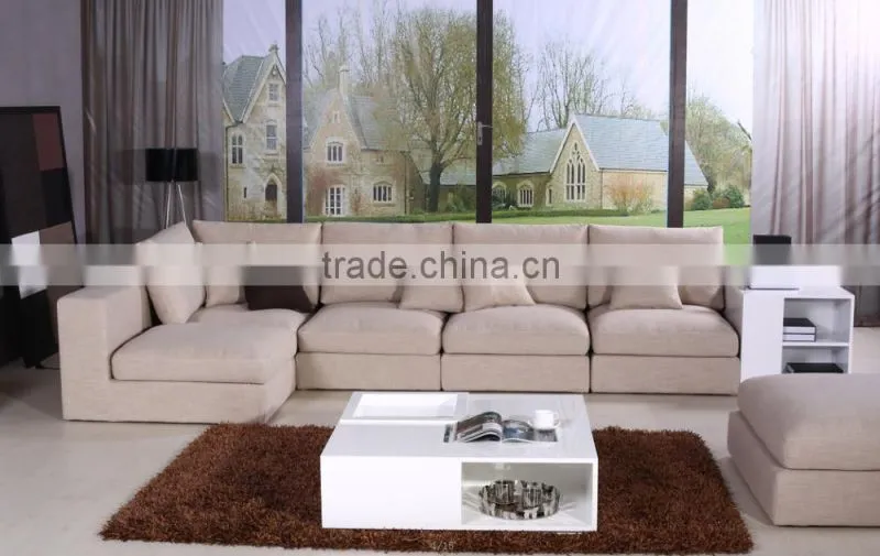 Beige Color Corner Sofa high quality cotton and linen fabric solid wood legs feather sofa set