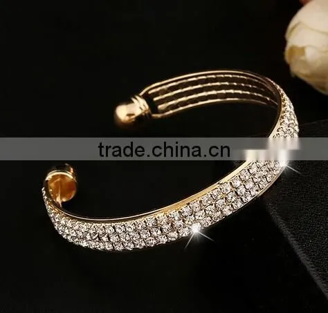 Fashion Women Girl Crystal Rhinestone Charm Bracelet Open Cuff Bangle