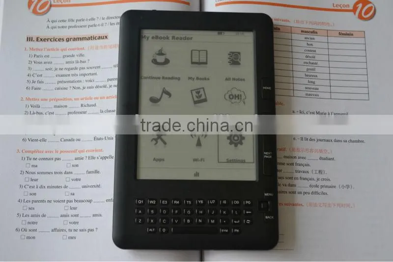 6 inch e-ink ebook reader with keybaord,wifi and touched panel