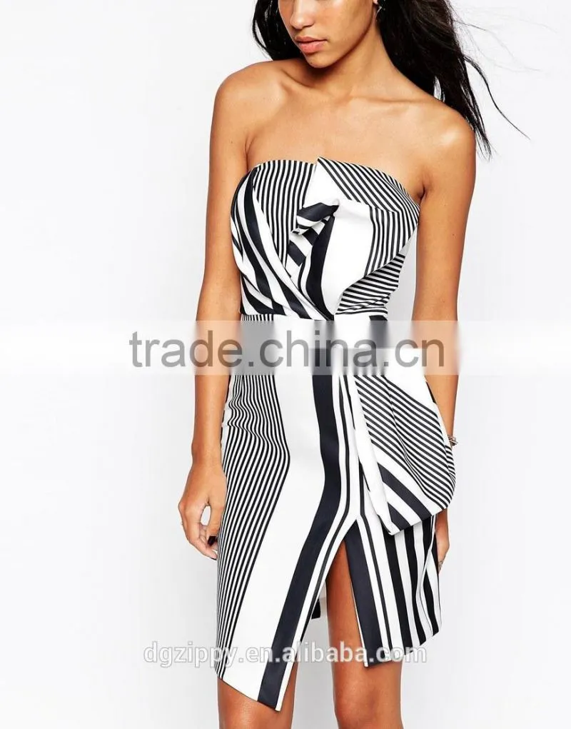 Bow Bandeau Stripe Print Dress