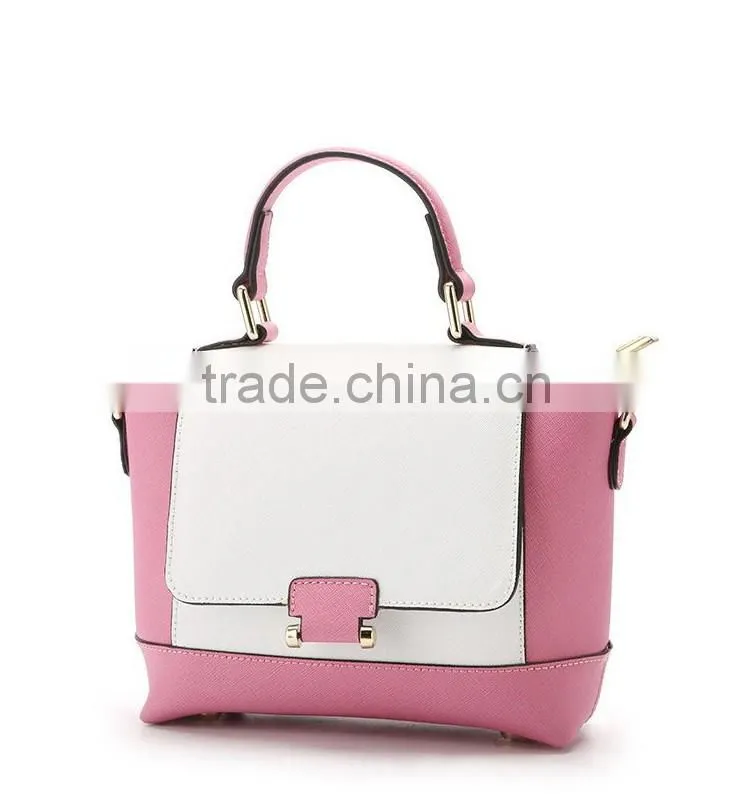 fake leather contrast color ladies hand bag
