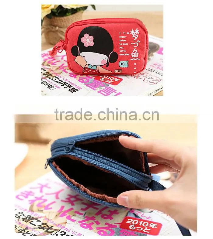 New Coming Women Girls Double Zipper Fabric Coin Purse wallet Case Mobile Phone Bag