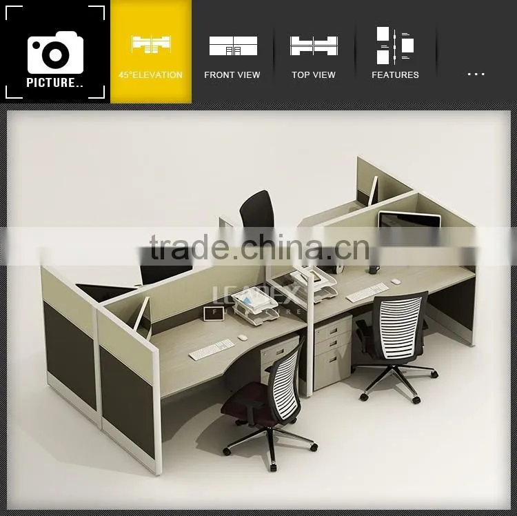 Luxury wooden open workstation partition modular cubicle office 4 person workstation