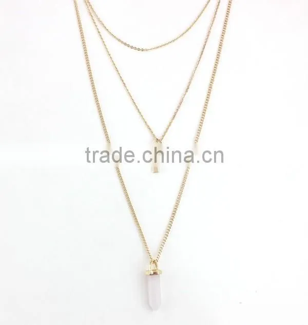 Hot Sale European And American Design Rose Gold Plated Necklace Ornaments Multilayer Emerald Crystal Color Stone Bead Neckladces