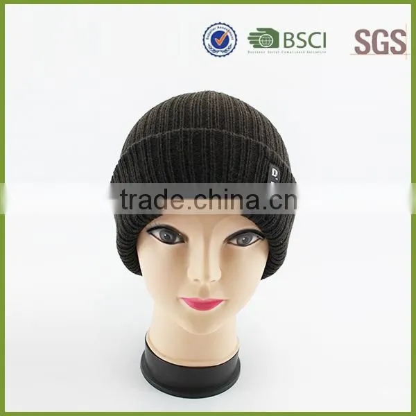 Blue Color Custom Knitted Pom Beanie Hat with Fur