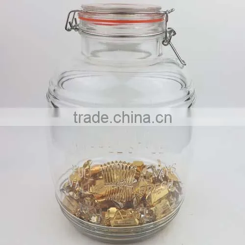 Big Capacity Glass Storage Jar with Glass Lid, Glass Hermetic Clip Jar, Glass Cookie Jar