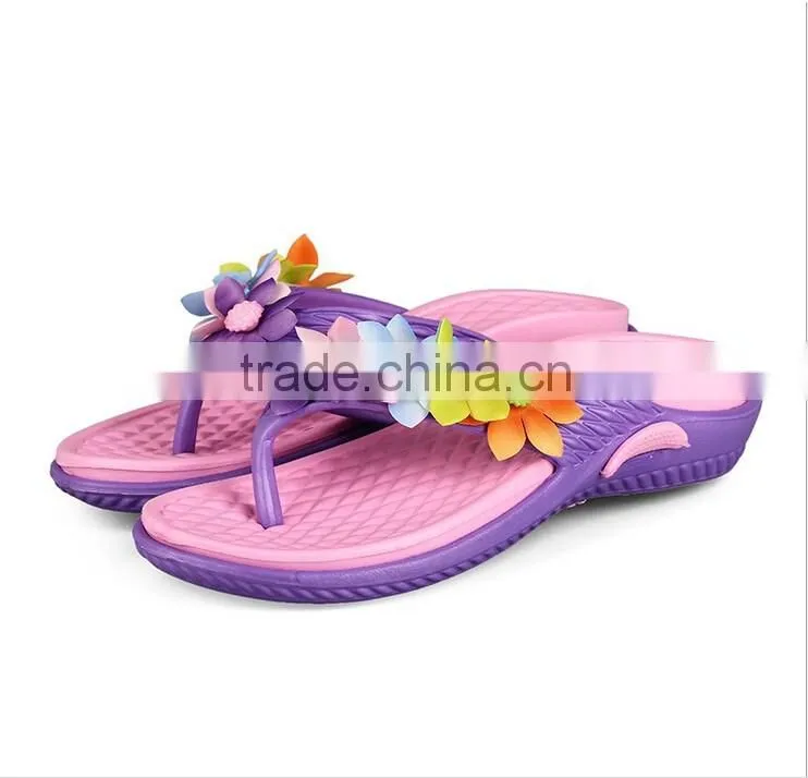 Women's Beach Wedges Platform Massage Thong Slippers Big Flower Decor Flip Flops Sandals