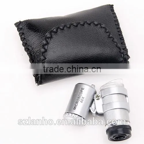 Mini Portable 45X 2 LED Light Pocket Microscope Magnifier Loupe