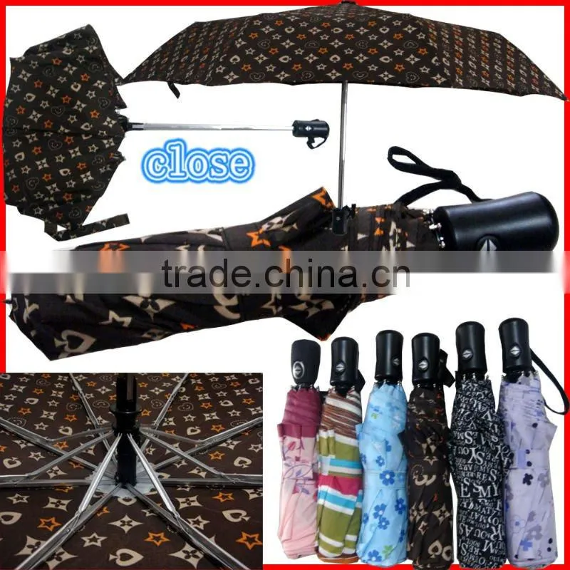 flexible handle aluminum camouflage 3 folding auto umbrella