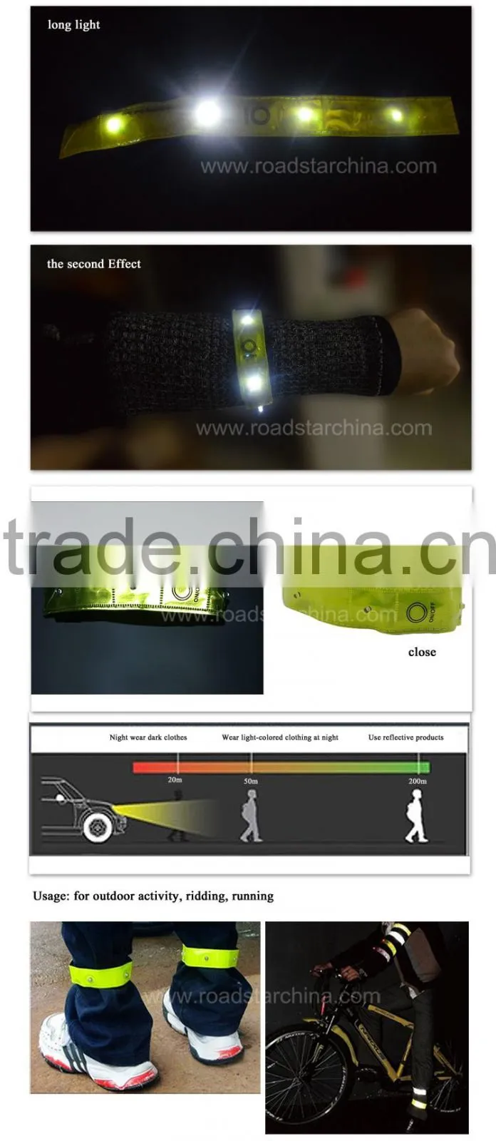 Hi vis Led reflective hook and loop armband