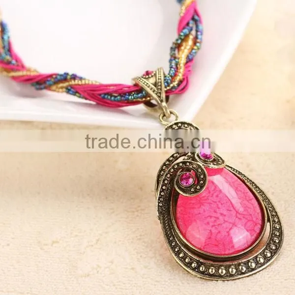 Women Vintage Water Drop Stone Pendant Necklace
