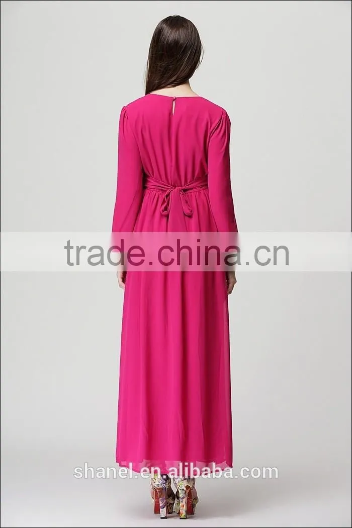 hot sale chiffon baju muslim abaya dress lace waist muslim kaftan abaya