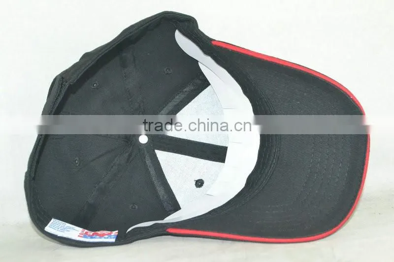 Heavy brushed cotton 10x10 black blank cap with red sandwich bill