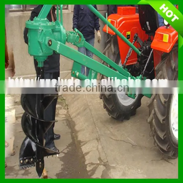 Hydraulic post hole digger mounted on tractor
